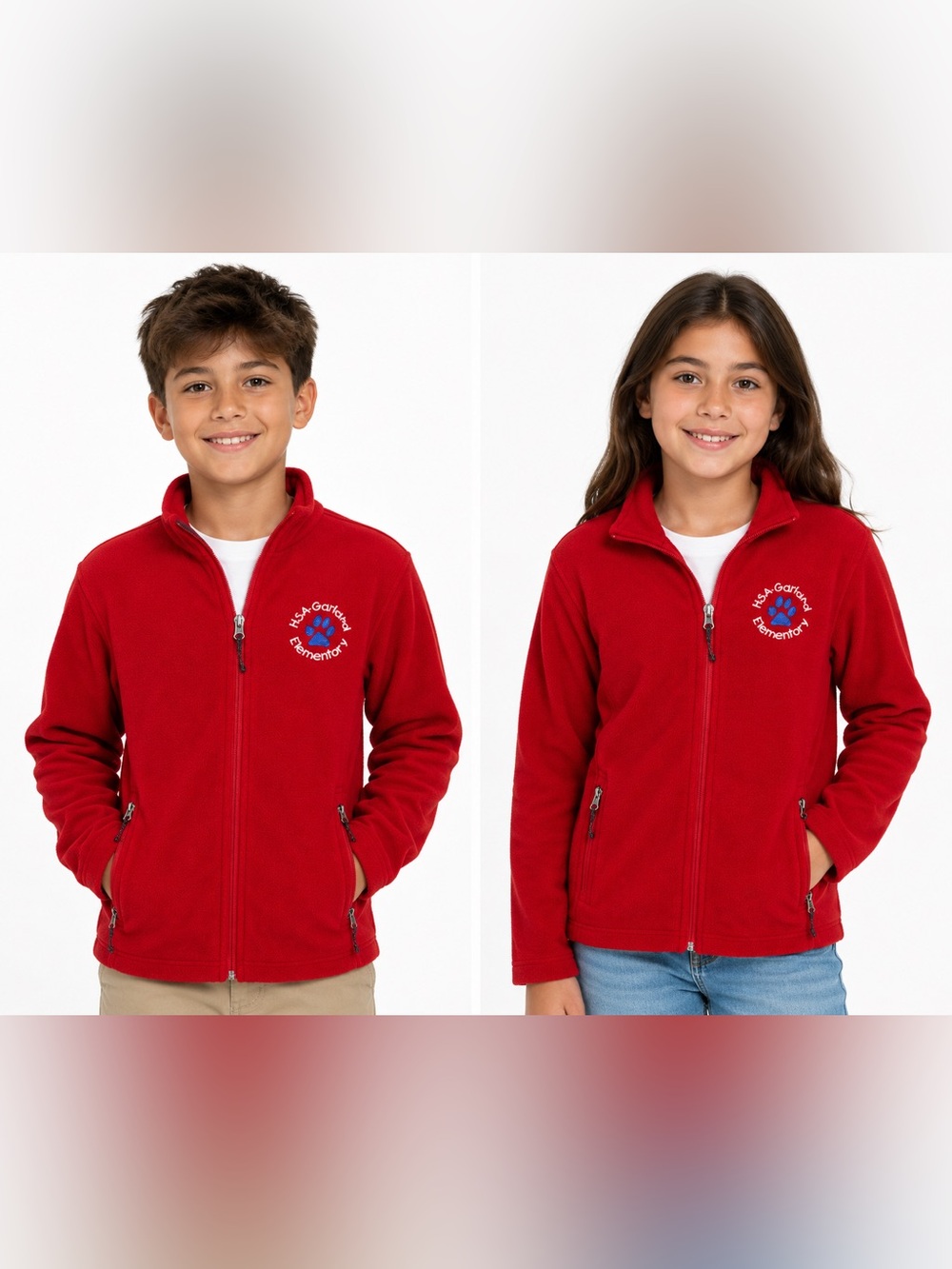 Port Authority Red Fleece Jacket embroidered zippered pocket Youth Large unisex
